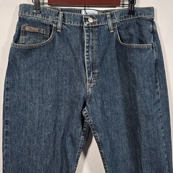 Wrangler Denim Jeans Mens 34x32 Dark Wash Loose Fit Western Casual Cowboy - Picture 3 of 13